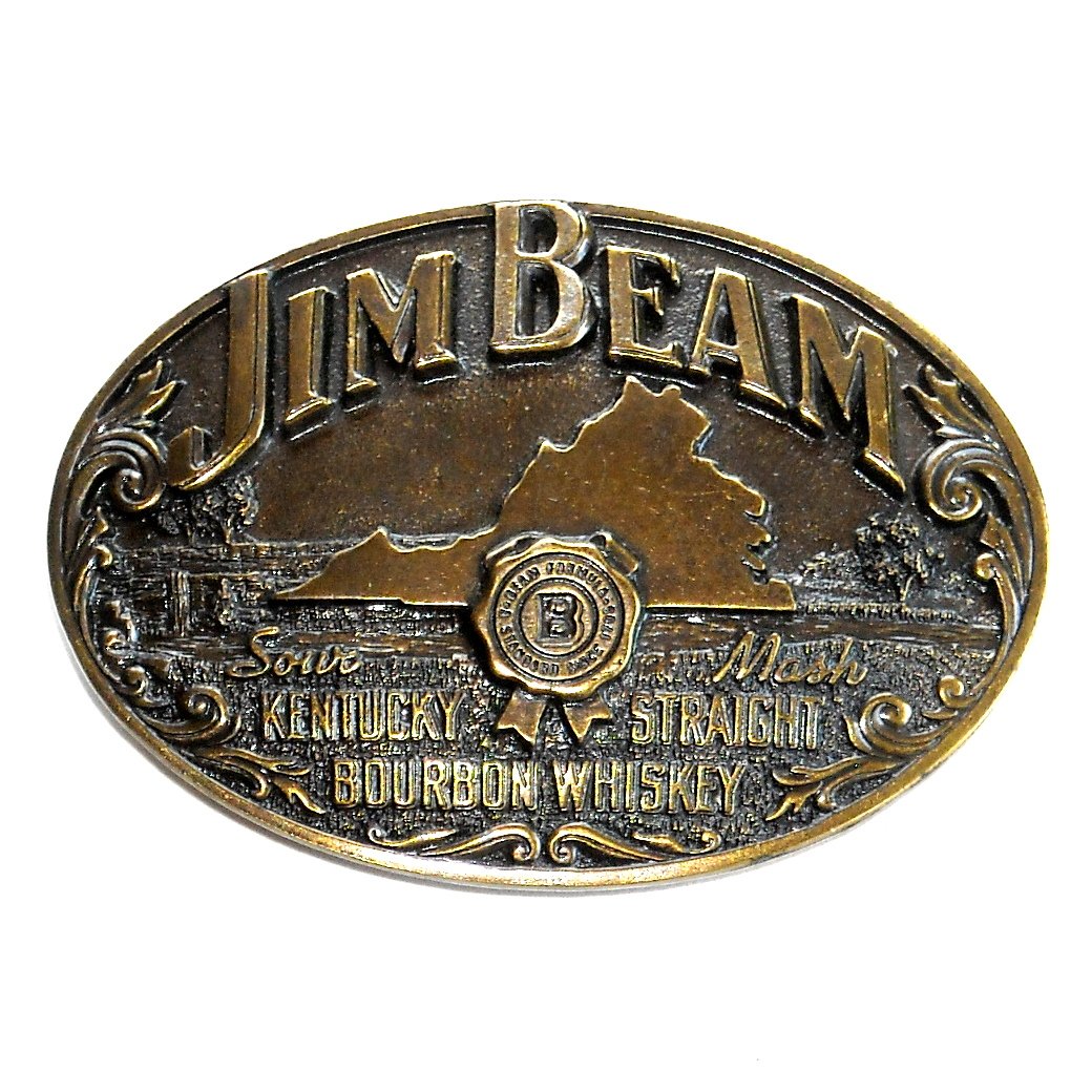 Golden Virginia VINTAGE JIM BEAM BOURBON WHISKEY Virginia Brass Belt Buckle USA 1993 