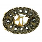 Inlaid Abalone Shell Boho Bobo Vintage Brass Color Western Belt Buckle