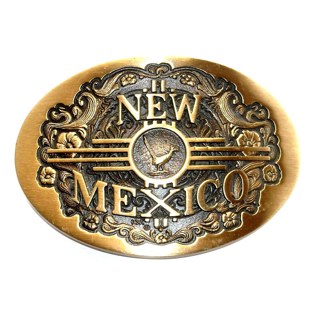 Metal Some Art New Mexico Flag Belt Buckle Circle / Copper (Orange)