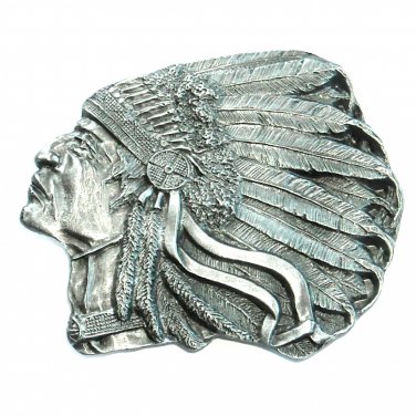 NEW HANDCRAFTED SILVER METAL BELT BUCKLE PEWTER INDIAN CHIEF 3D WESTERN COWBOY 