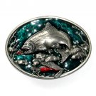 Jumping Chinook Salmon 3D Vintage C J Pewter Belt Buckle Jumping Chinook Salmon 3D Vintage C J Pewter Belt Buckle
