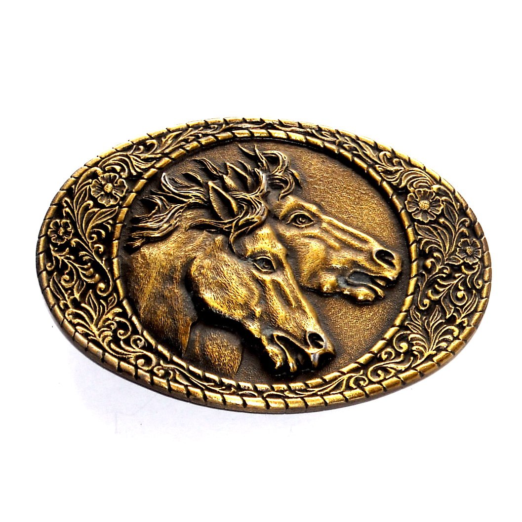 Wild Horses Trophy Vintage Indiana Metal Craft Brass Western Belt Buckle