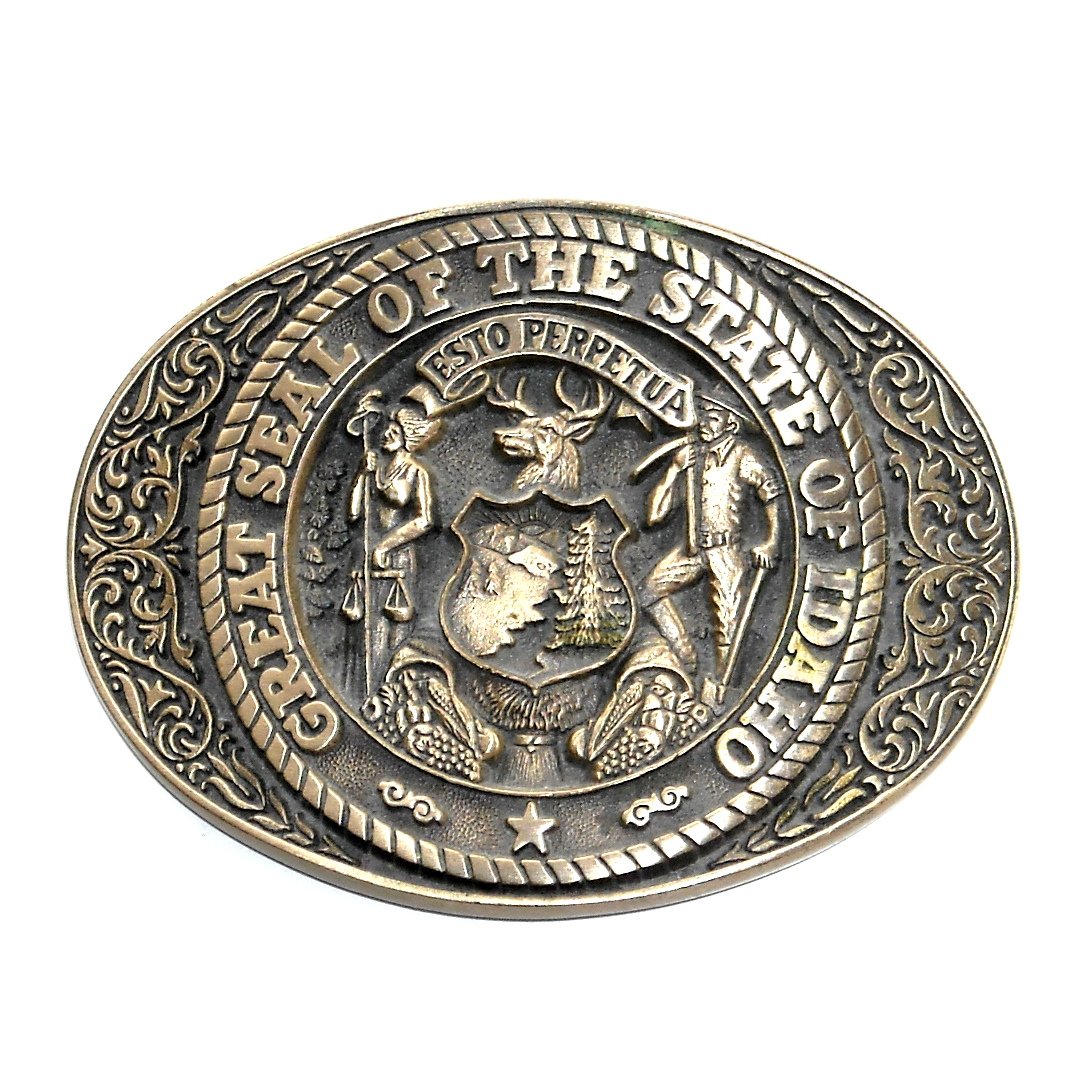 Great Seal State Of Idaho Vintage Award Design Brass Belt Buckle