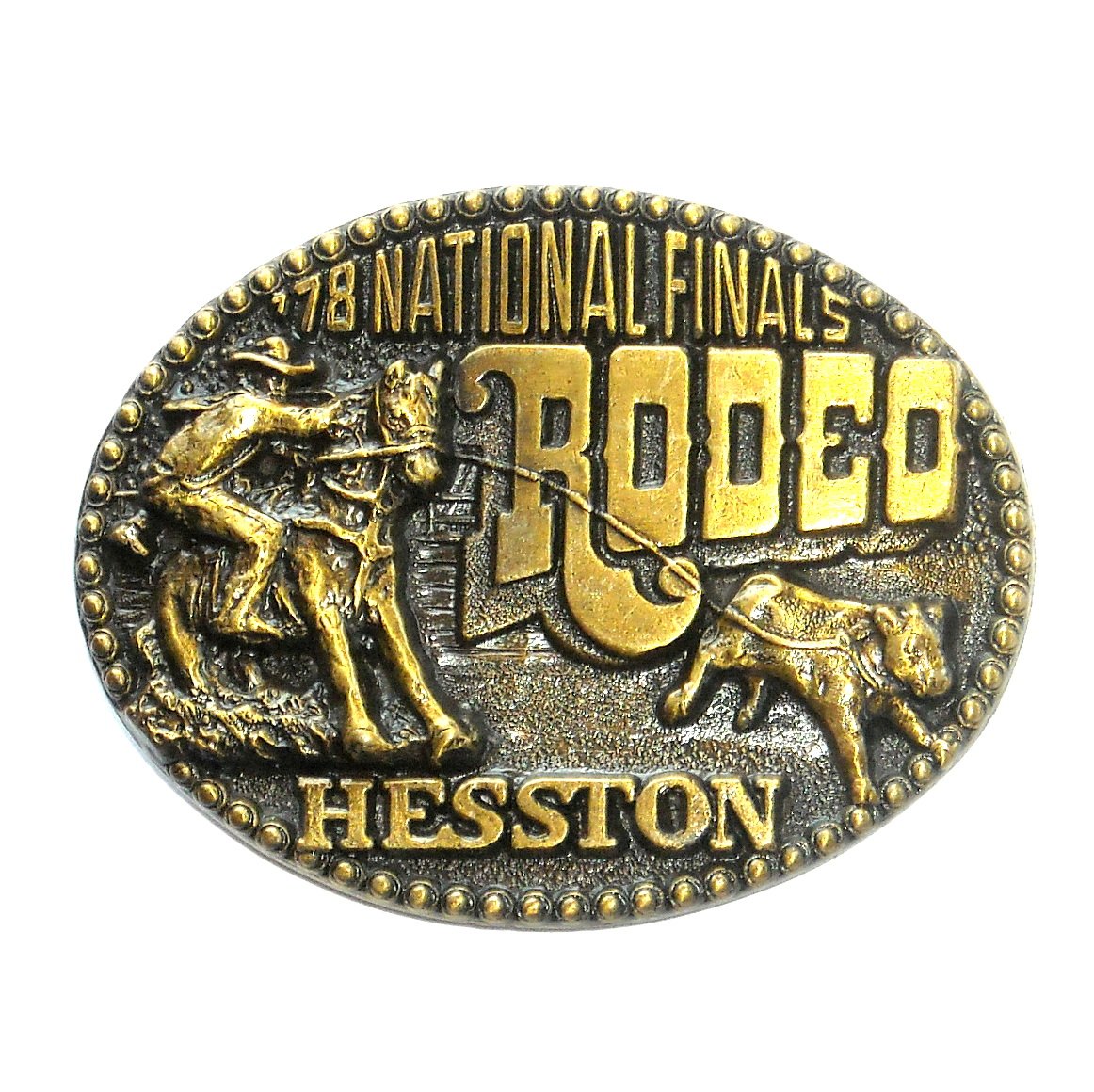 Hesston 1978 National Finals Rodeo 3D Brass Belt Buckle