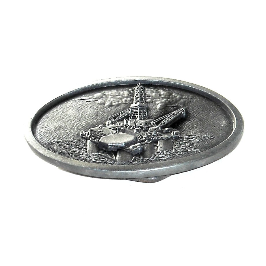 Roughneck Offshore Oil Rig Drilling Solid Pewter Belt Buckle