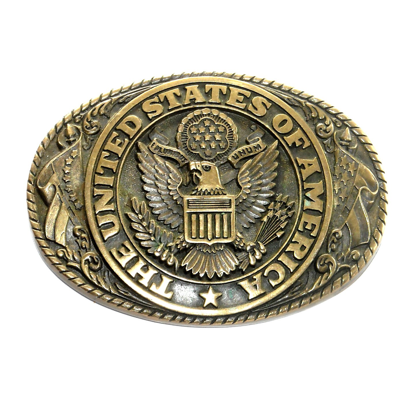 United States Of America Seal Vintage Tony Lama Solid Brass Belt Buckle