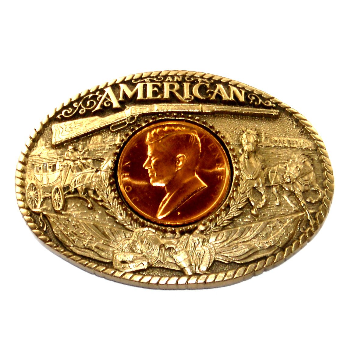 Great American John F Kennedy Award Design Brass Belt Buckle