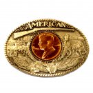 Great American John F Kennedy Award Design Brass Belt Buckle Great American John F Kennedy Award Design Brass Belt Buckle