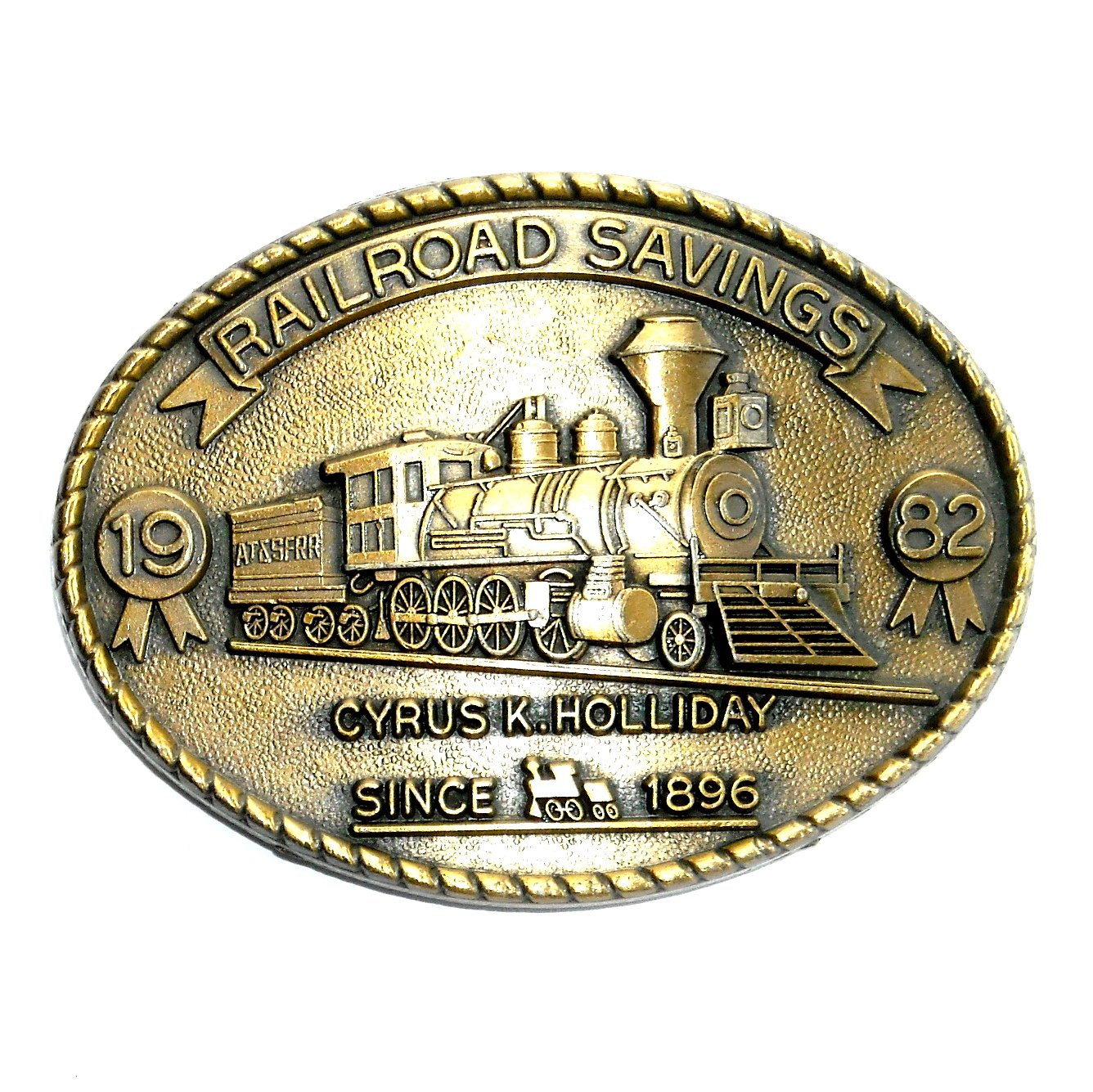 RailRoad Savings 1982 Cyrus Holliday Brass Color Belt Buckle