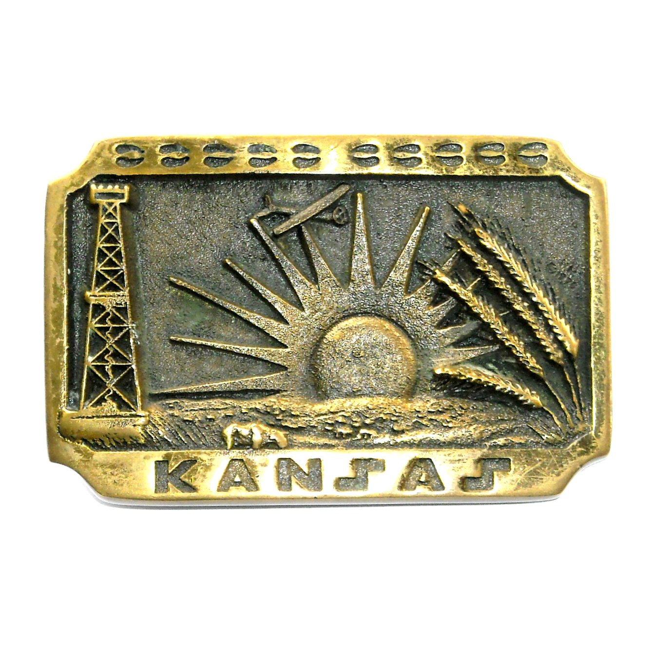Kansas Oil Derrick Heritage Mint Solid Brass 1978 Belt Buckle