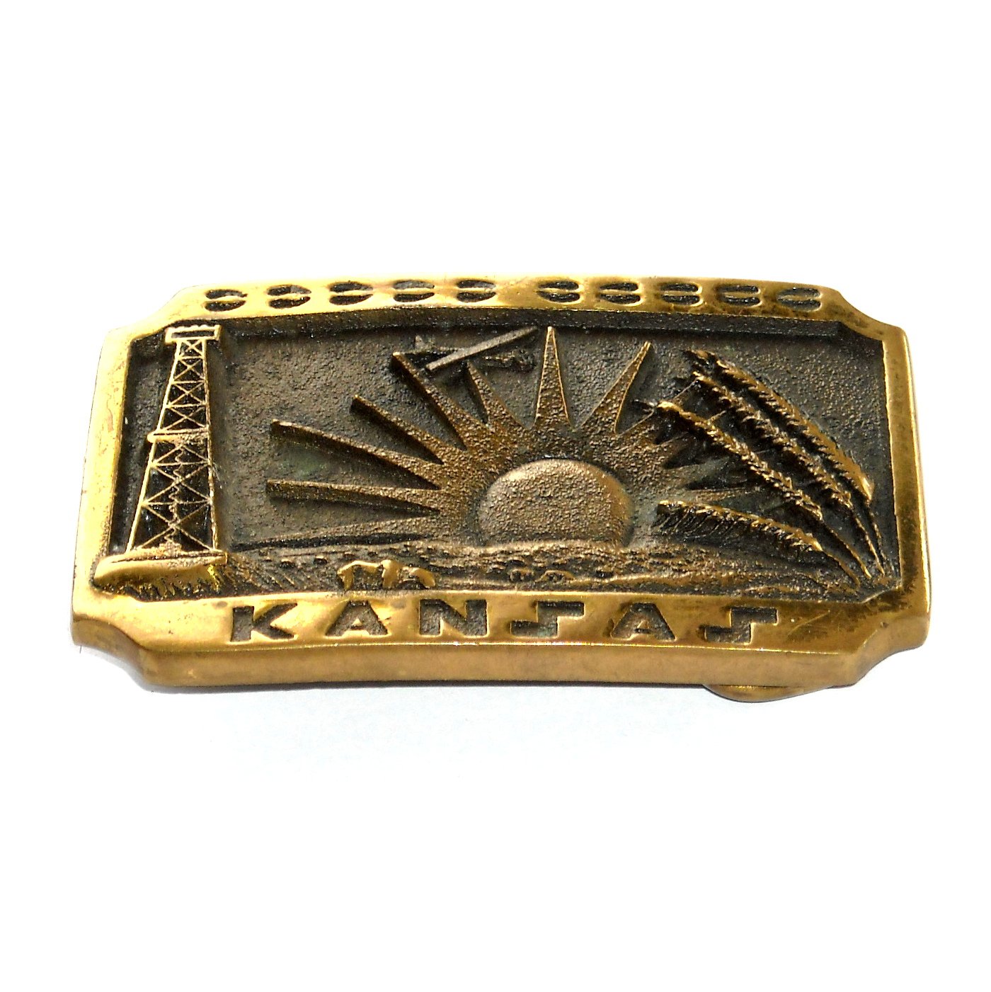Kansas Oil Derrick Heritage Mint Solid Brass 1978 Belt Buckle