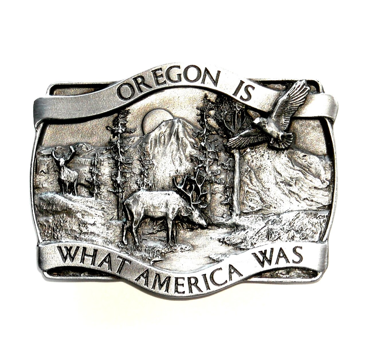 Oregon Is What America Was Vintage Pewter Belt Buckle