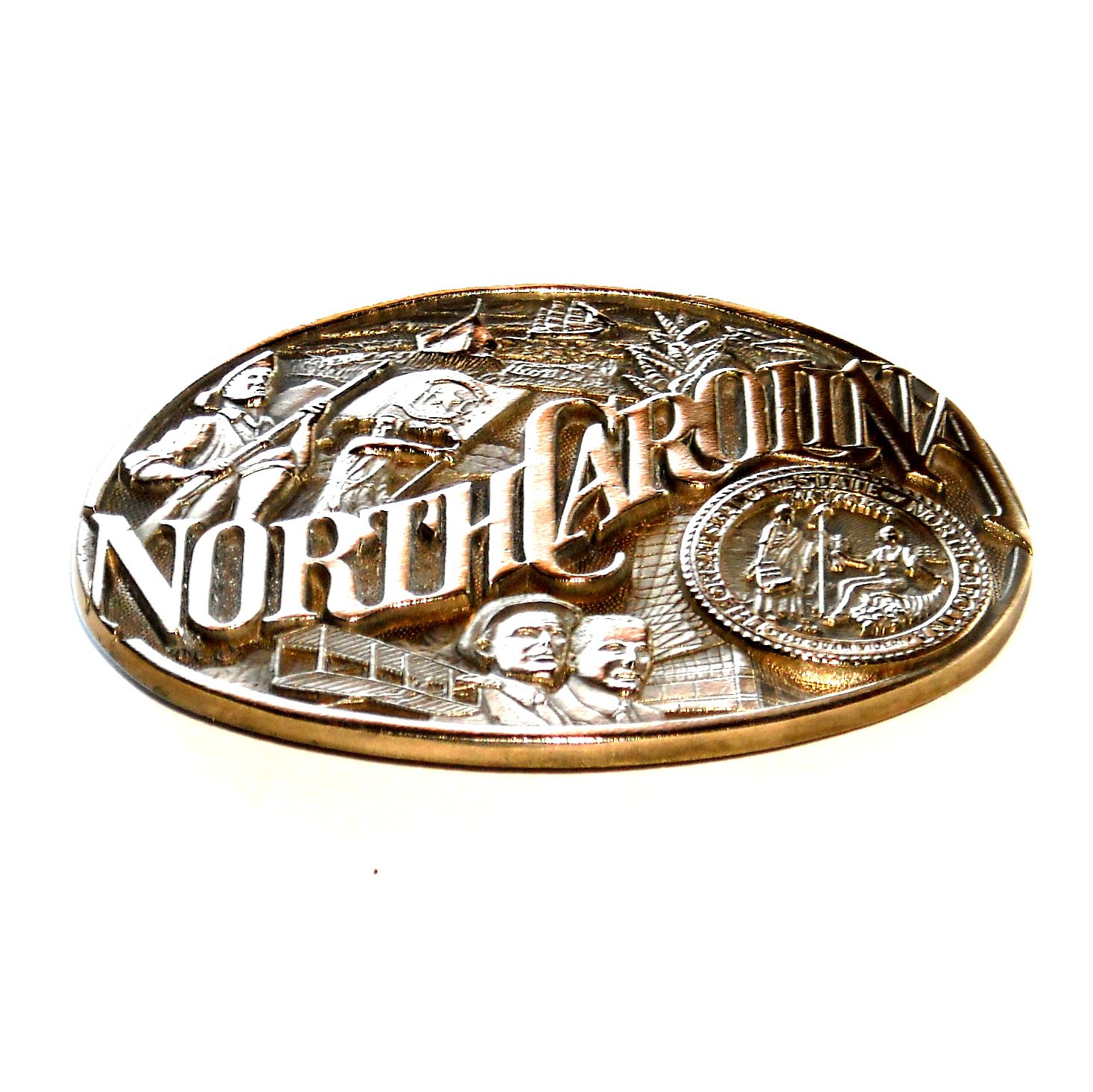 North Carolina State Seal Award Design Vintage Solid Brass Belt Buckle