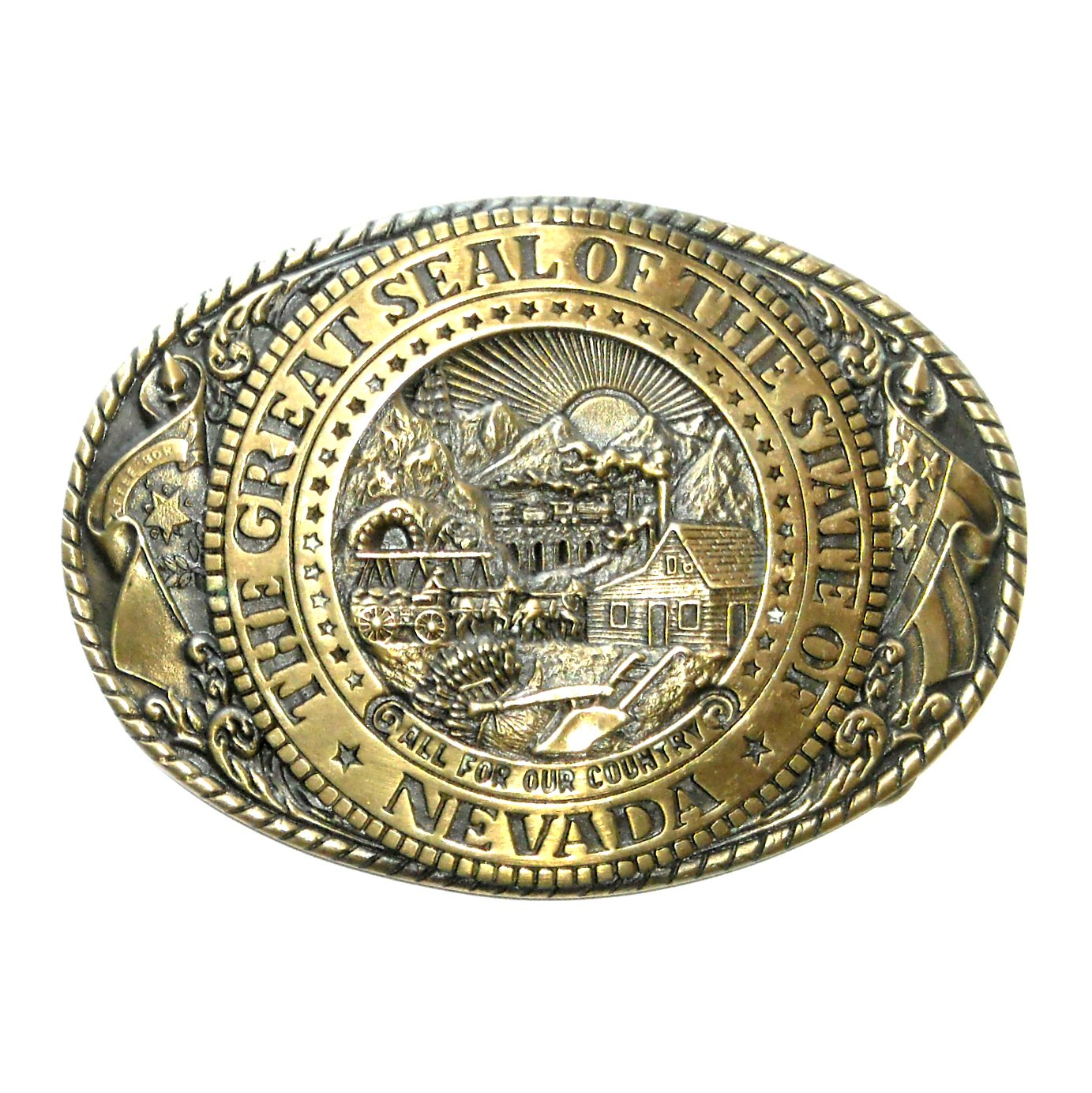 Tony Lama Nevada State Series Solid Brass Belt Buckle
