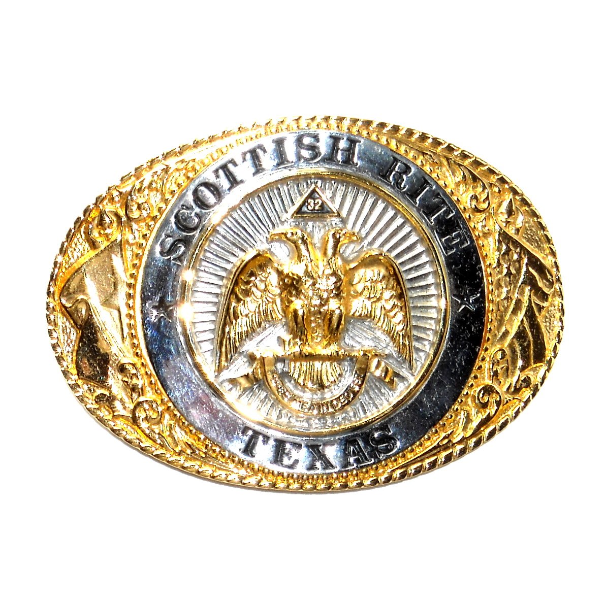 Scottish Rite Texas 24kt Gold Plate Creative Casting Brass Belt Buckle