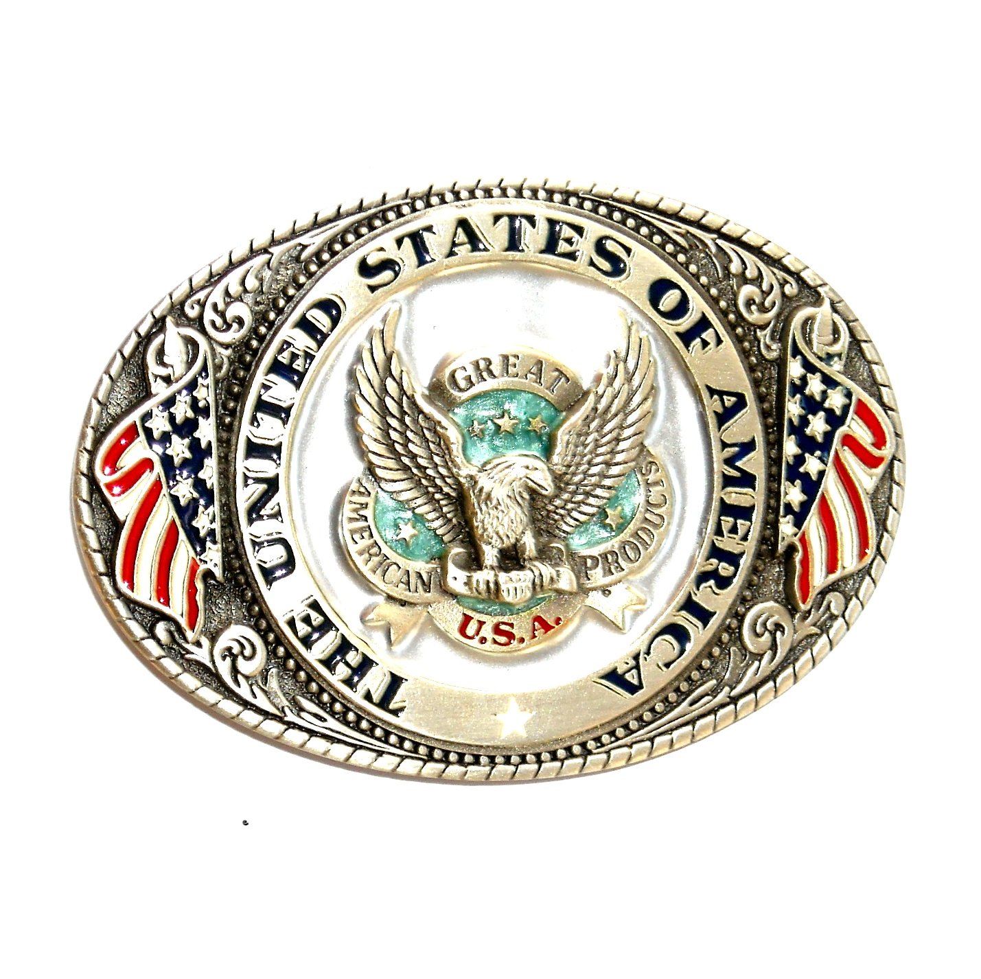 United States of America Vintage Great American Pewter Belt Buckle