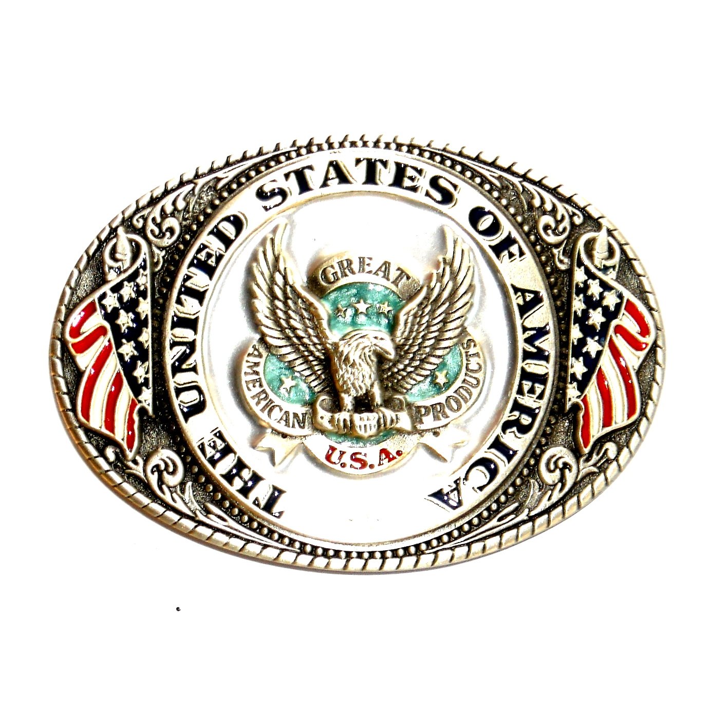 United States of America Vintage Great American Pewter Belt Buckle