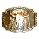 American Bison Skull Award Design Solid Brass Belt Buckle