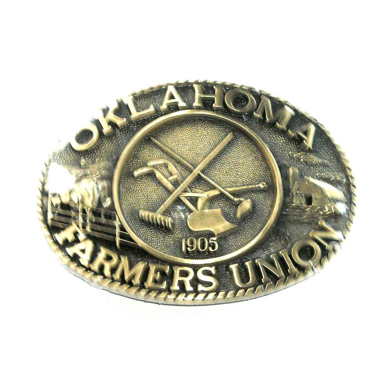 Oklahoma Farmers Union ADM Solid Brass Belt Buckle