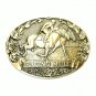 Tony Lama Mule Racing First Edition Vintage Brass Belt Buckle