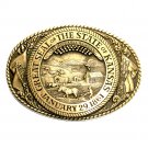 Vintage Tony Lama Kansas State Seal Solid Brass Belt Buckle