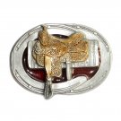 Western Saddle Horseshoe Color Bergamot Pewter US Belt Buckle