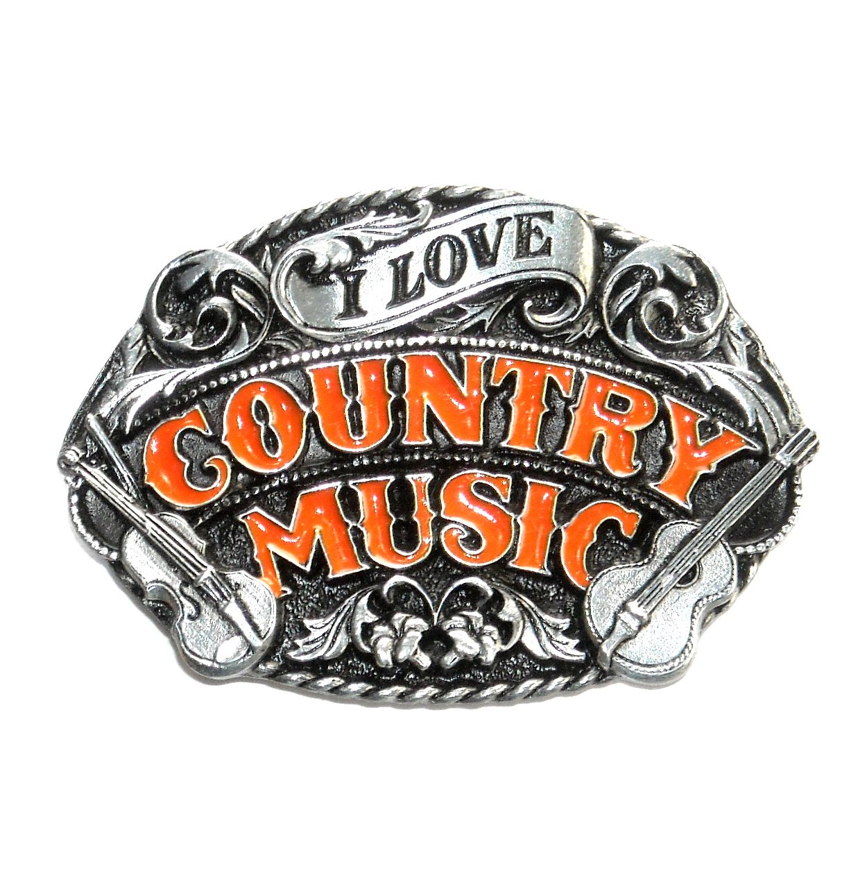 I Love Country Music Vintage Pewter Belt Buckle