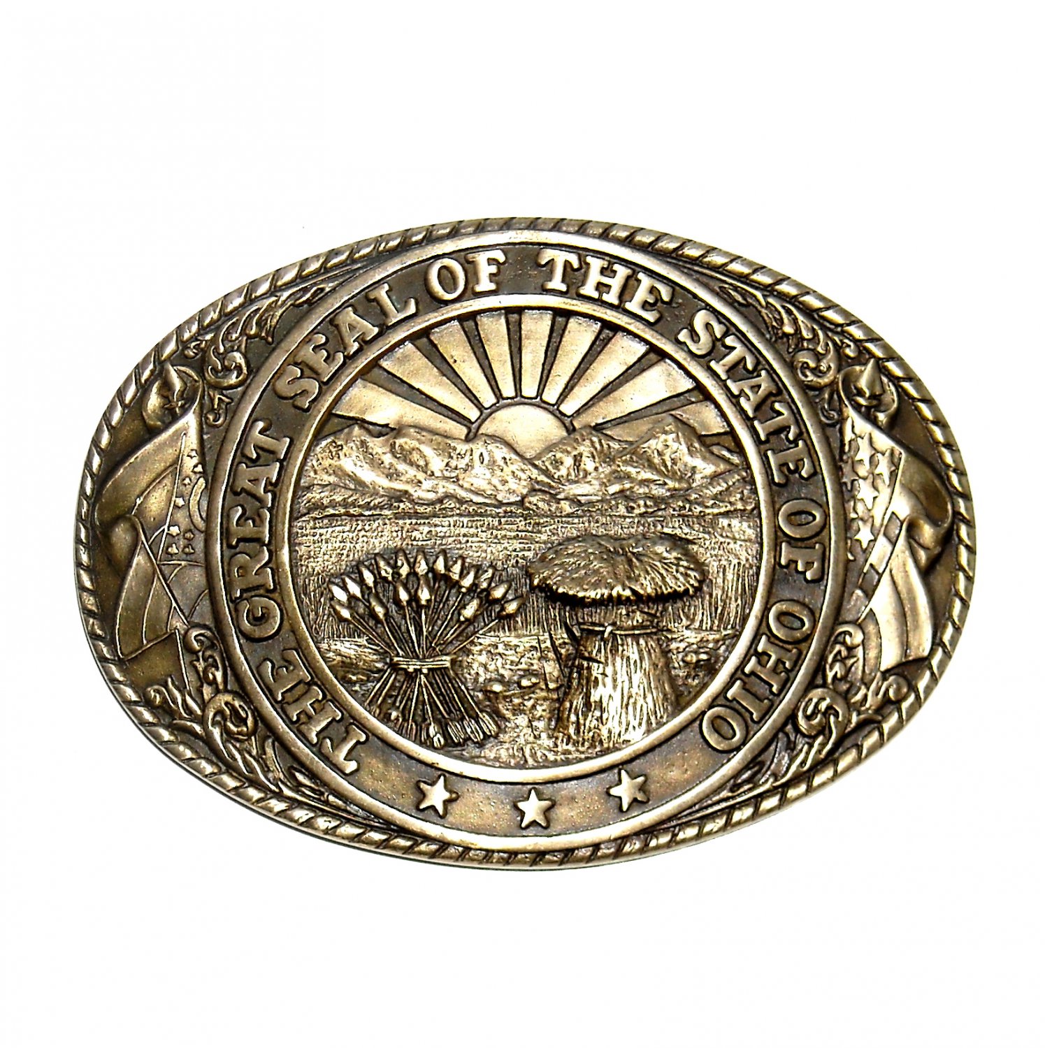 Great Seal State Of Ohio Tony Lama Solid Brass Belt Buckle