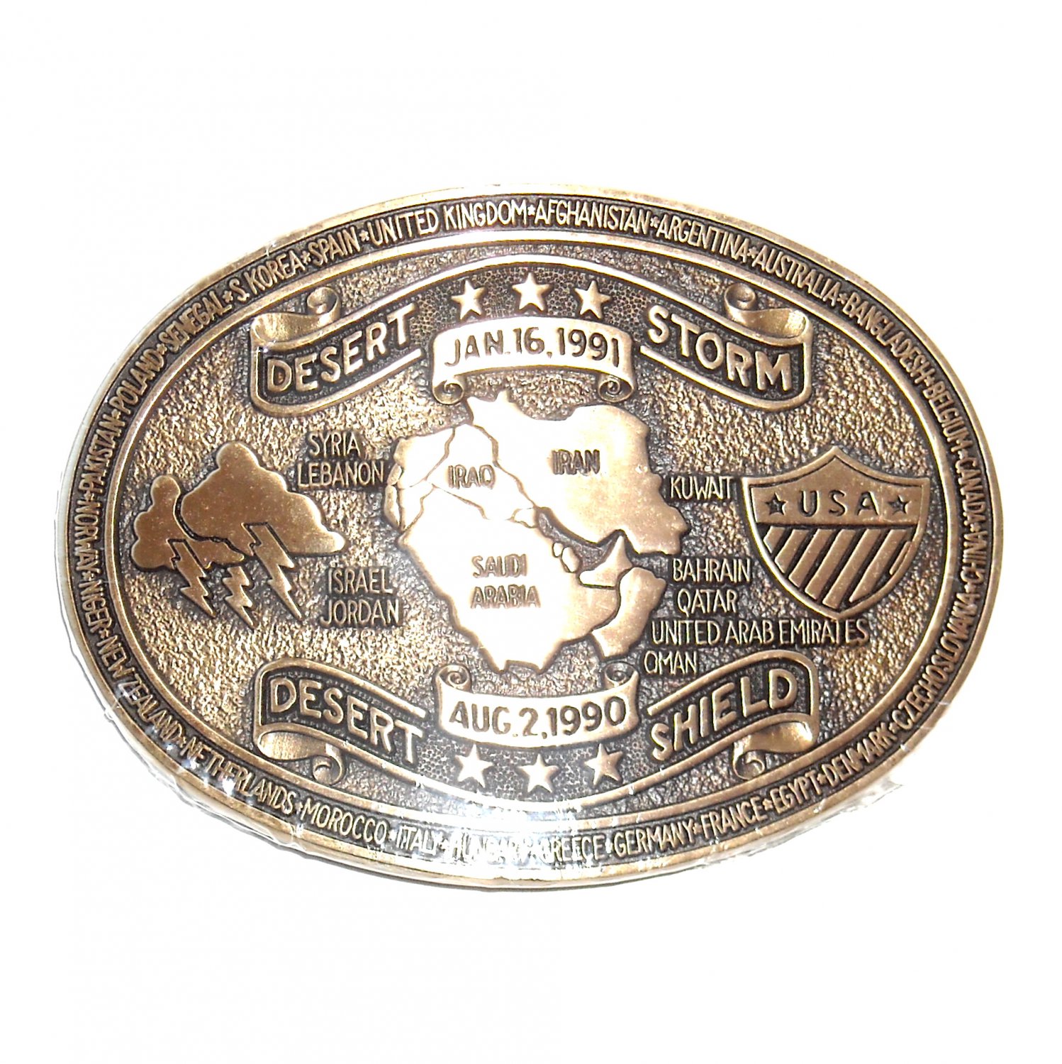 Operation Desert Shield Storm ADM Award Design Solid Brass Belt Buckle