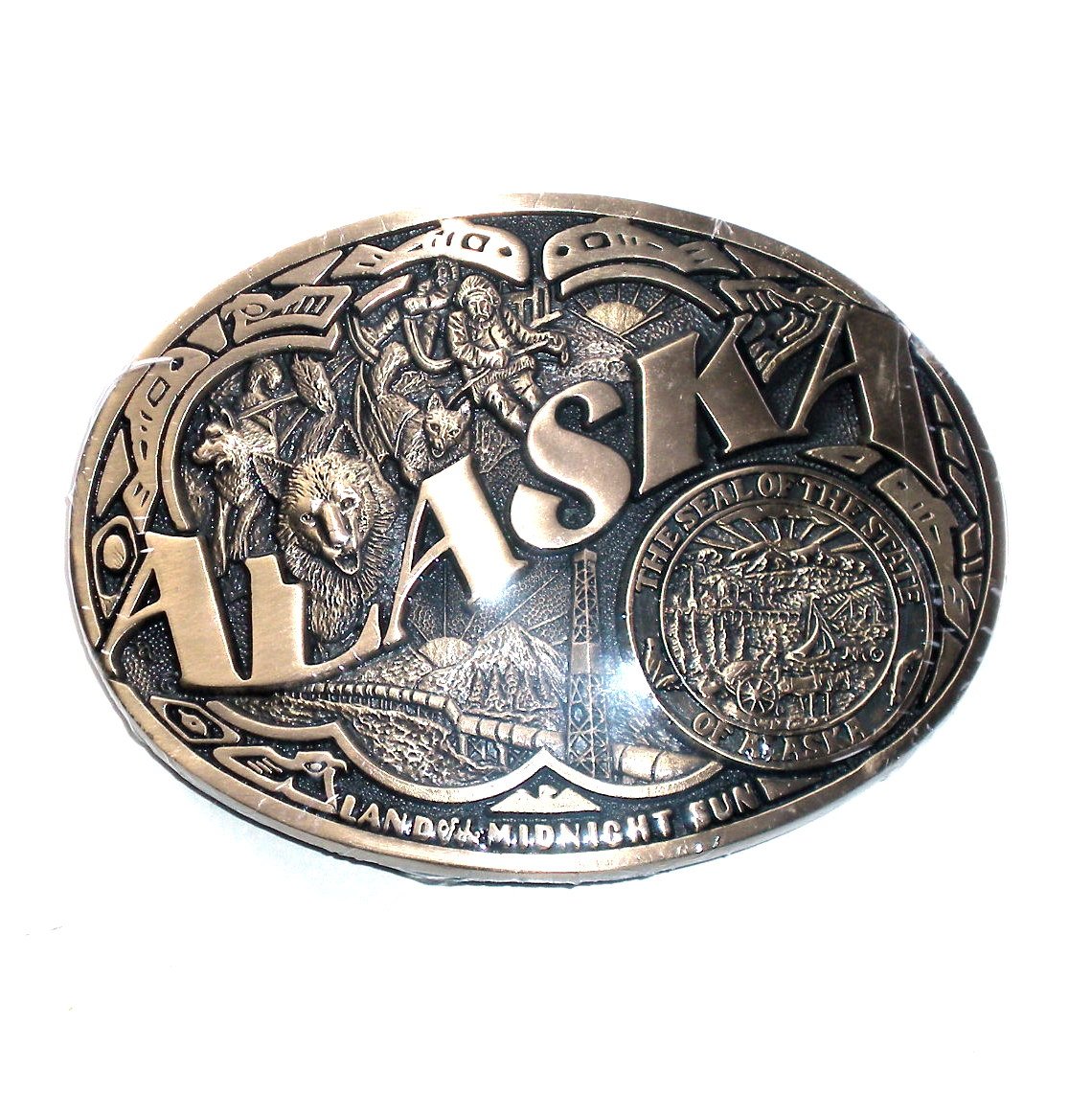 Alaska Great Seal ADM Award Design Vintage Brass Belt Buckle