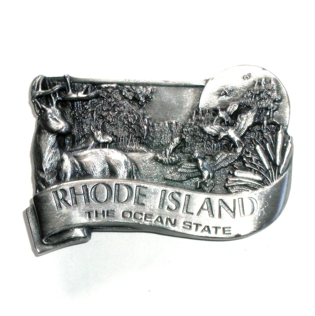 The Ocean State Rhode Island Pewter 3D Vintage US Belt Buckle