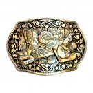Cowboy Tools Hat Boots Saddle ADM Award Design US Brass Belt Buckle