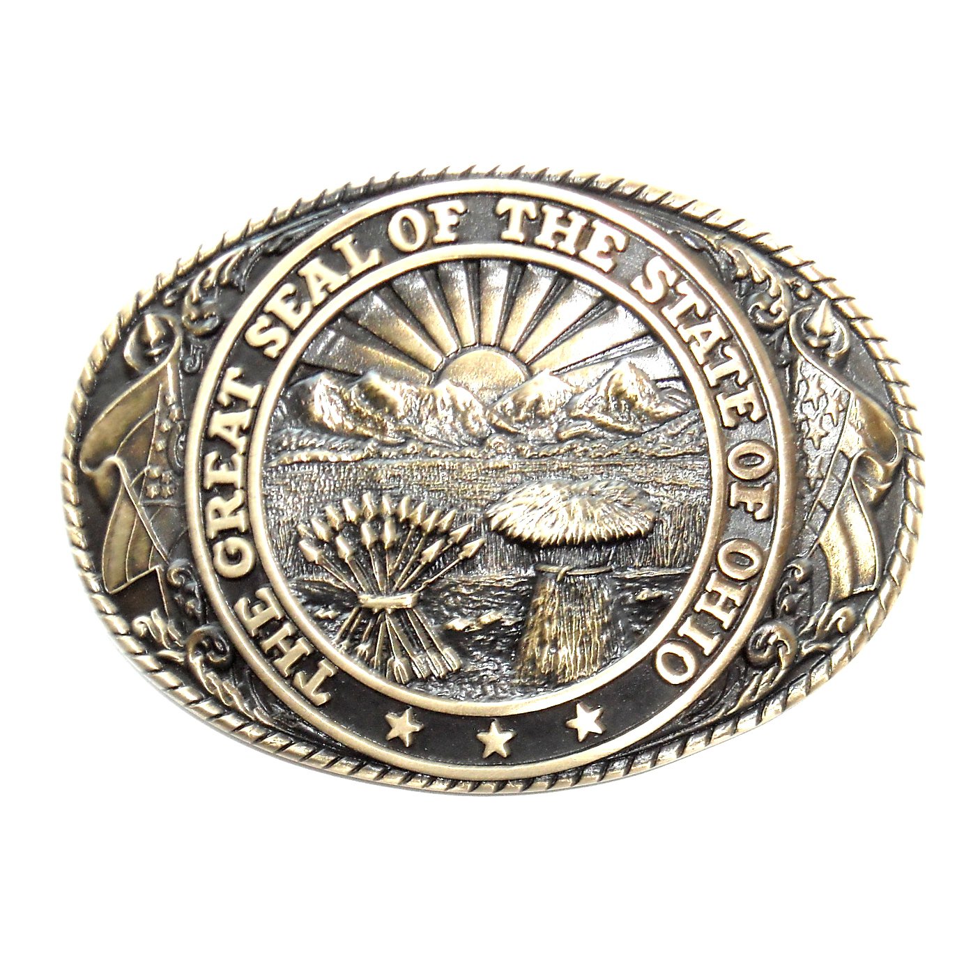 Ohio First Edition State Seal Tony Lama Solid Brass US Belt Buckle