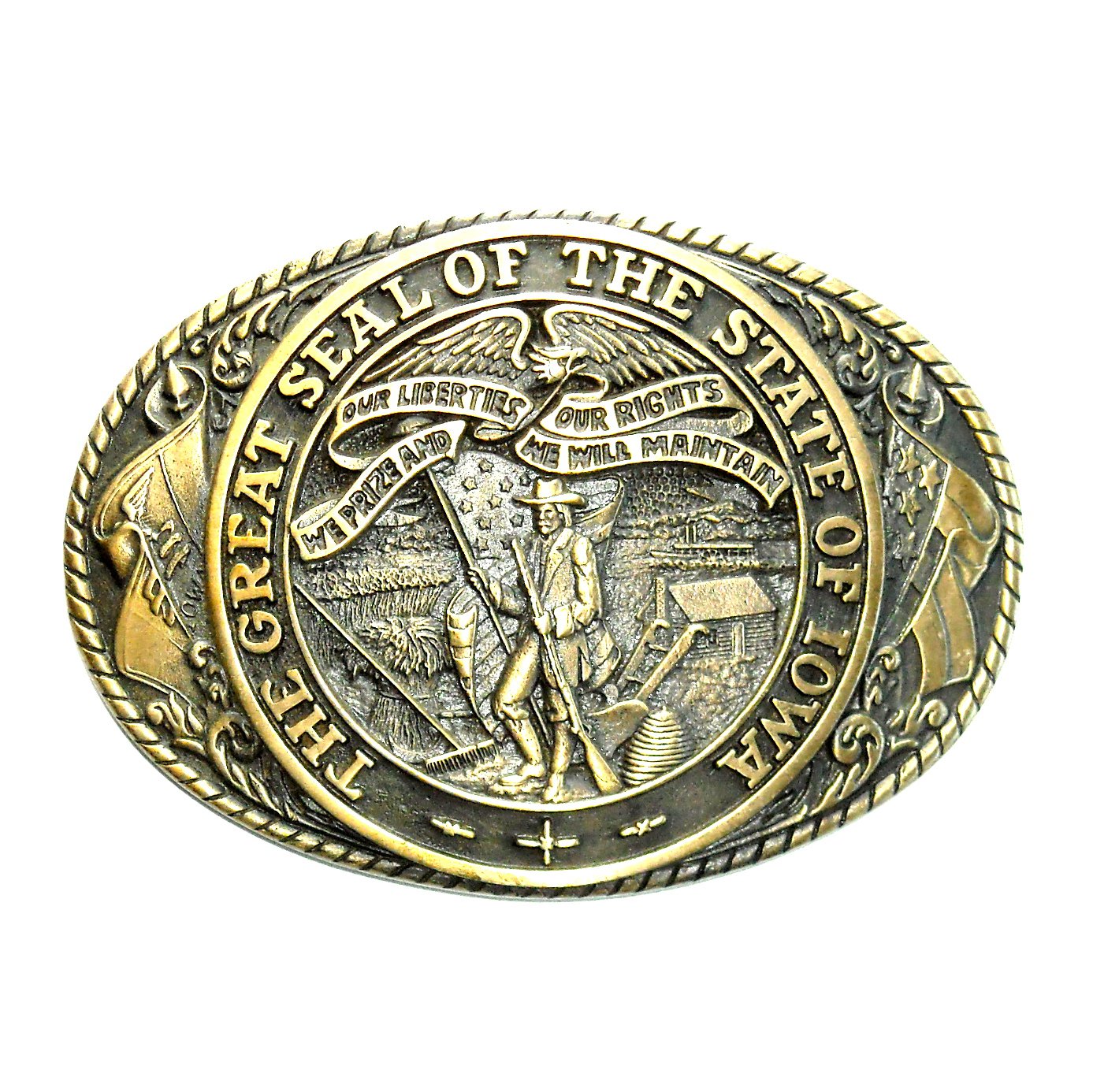 Iowa Territorial State Seal Tony Lama Solid Brass US Belt Buckle