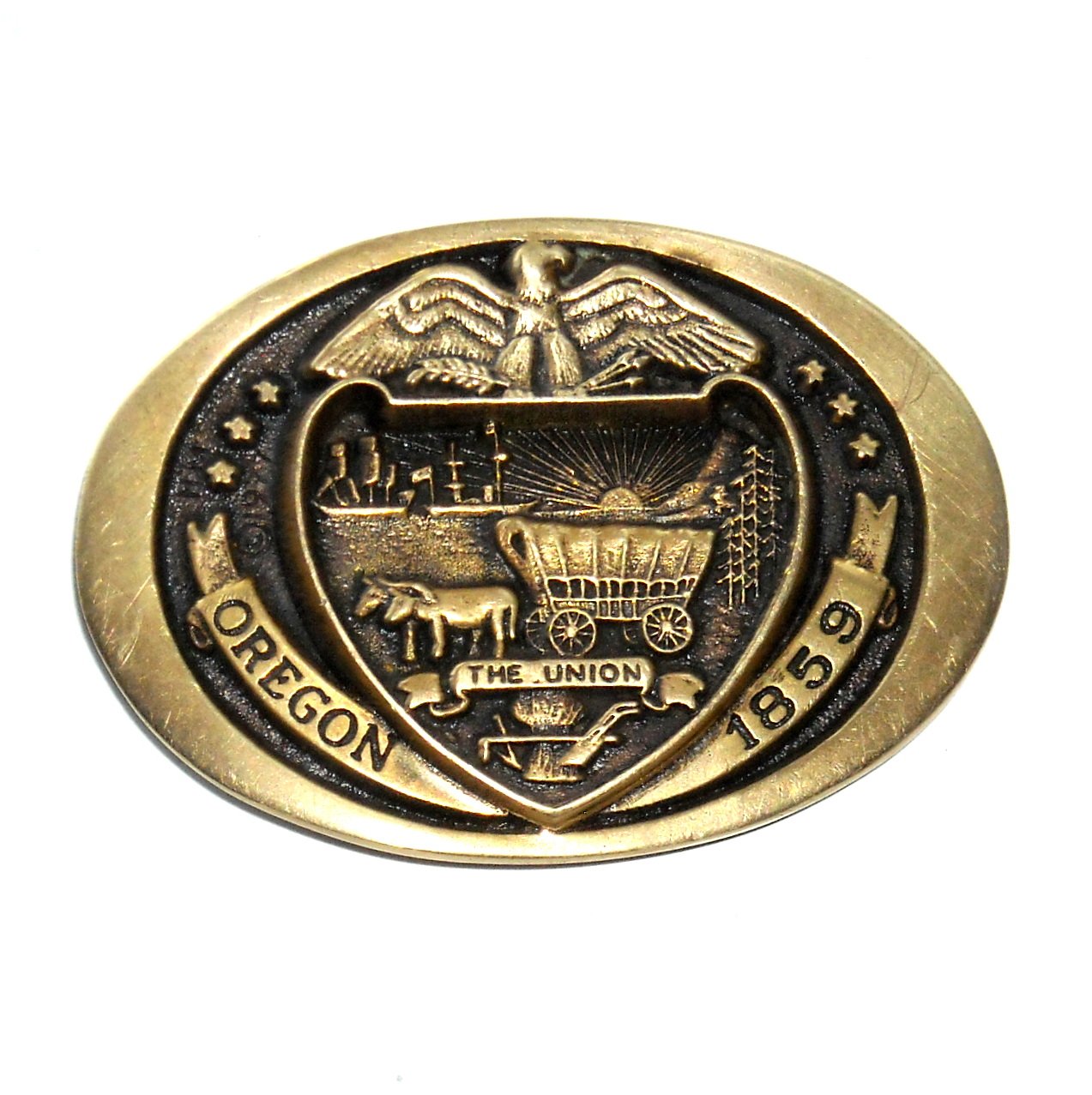 Oregon State Seal 1859 Heritage Mint Solid Brass Vintage Belt Buckle