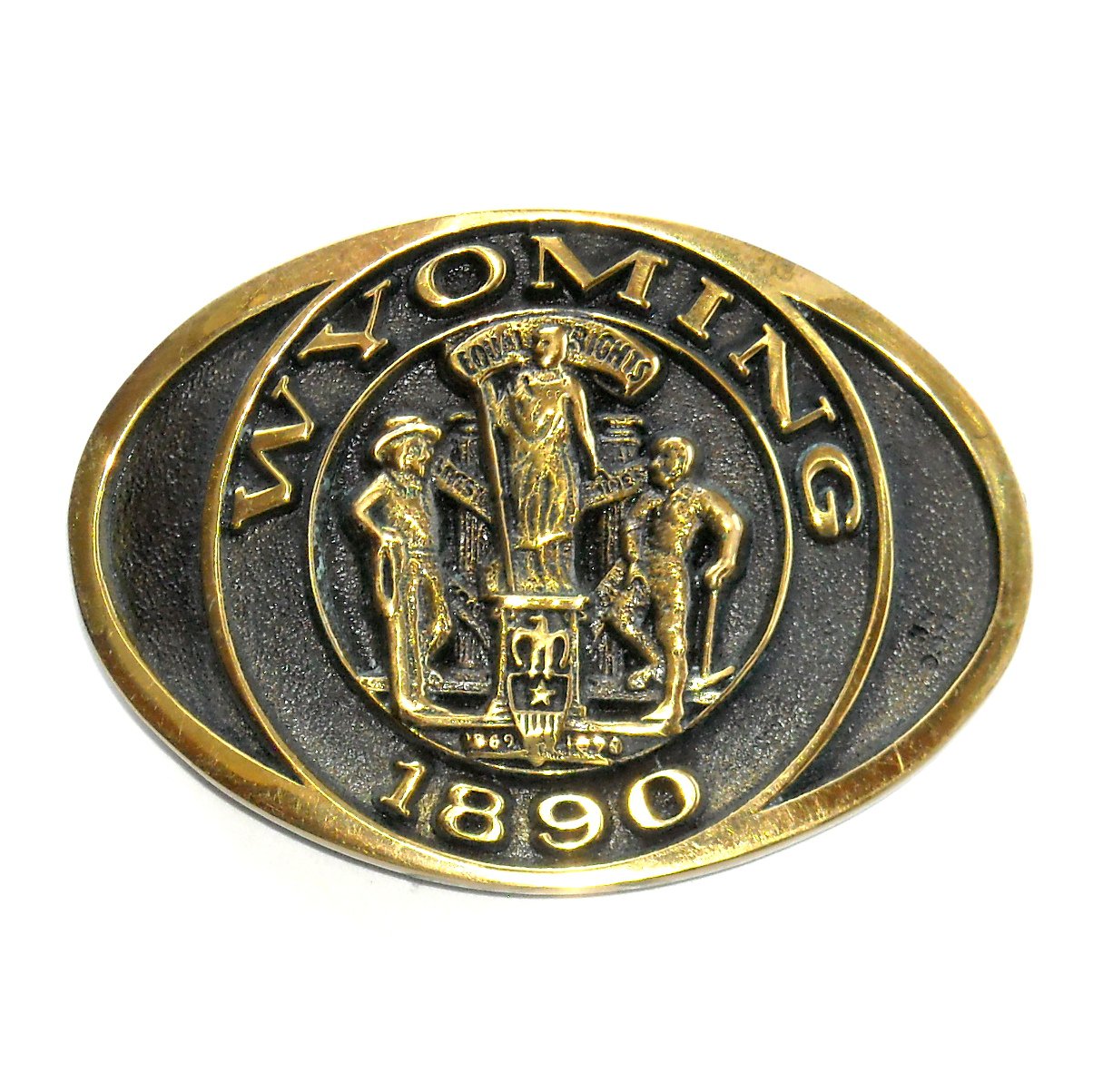 Wyoming Coat Of Arms Heritage Mint Solid Brass Vintage Belt Buckle