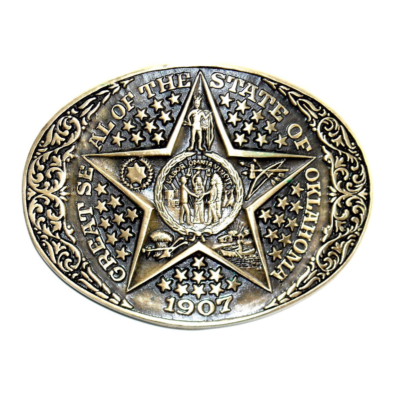 Oklahoma State Great Seal ADM Award Design Medals Solid Brass Belt Buckle