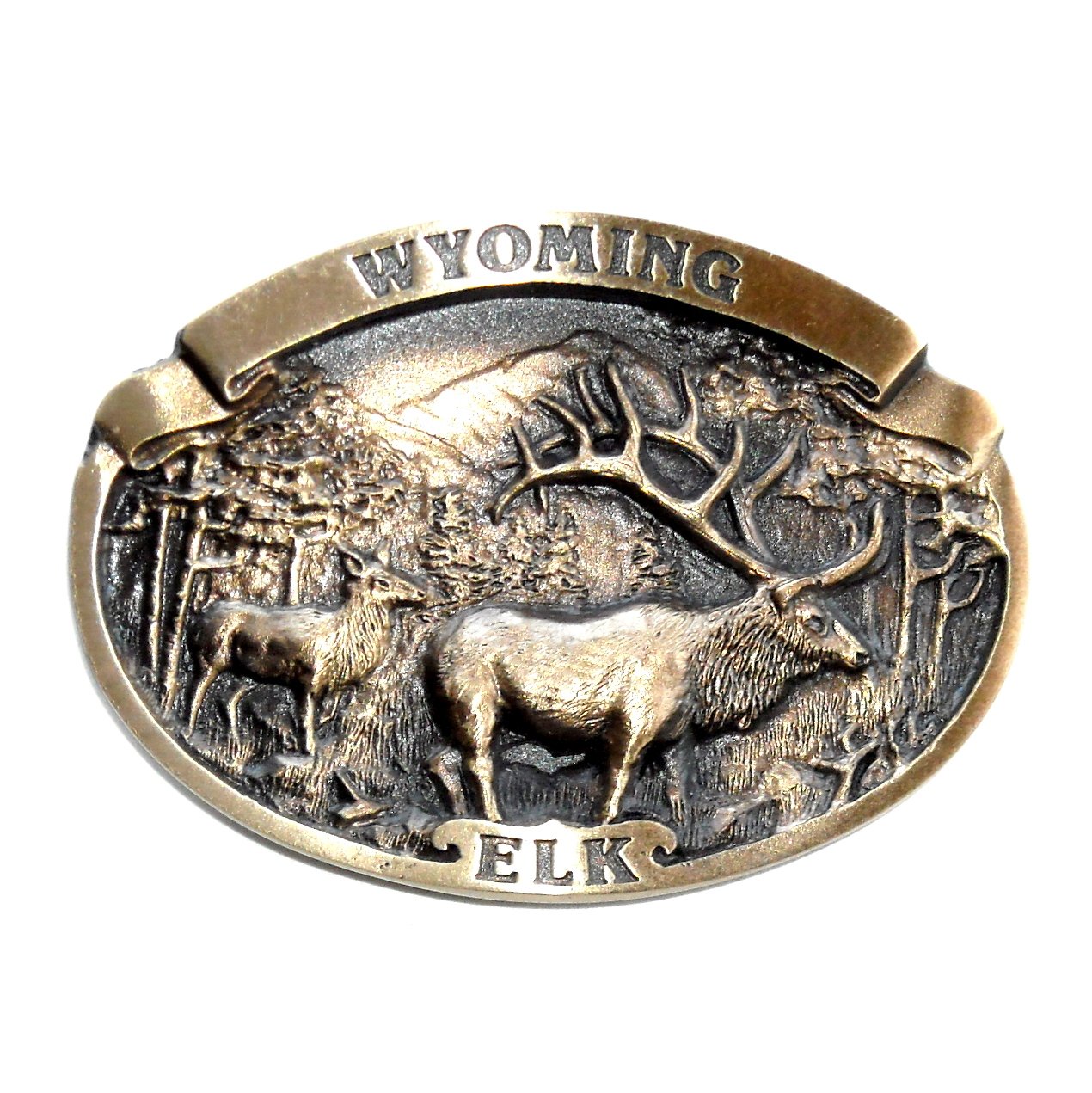 Wyoming Elk High Mesa Solid Bronze Belt Buckle