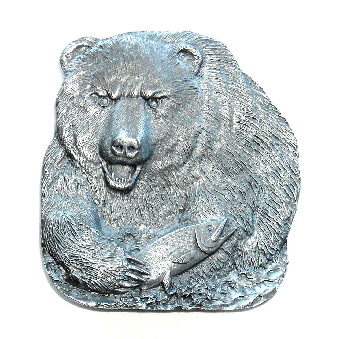 Solid Brass Grizzly Brown Snarling Bear Vintage Belt Buckle