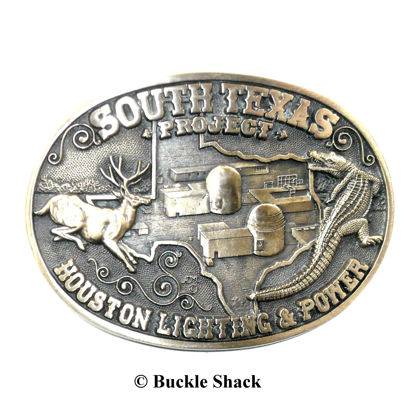 Houston Lighting & Power ADM Award Design Solid Brass Belt Buckle