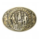 Tony Lama Wyoming State Seal Solid Brass Vintage Belt Buckle Tony Lama Wyoming State Seal Solid Brass Vintage Belt Buckle