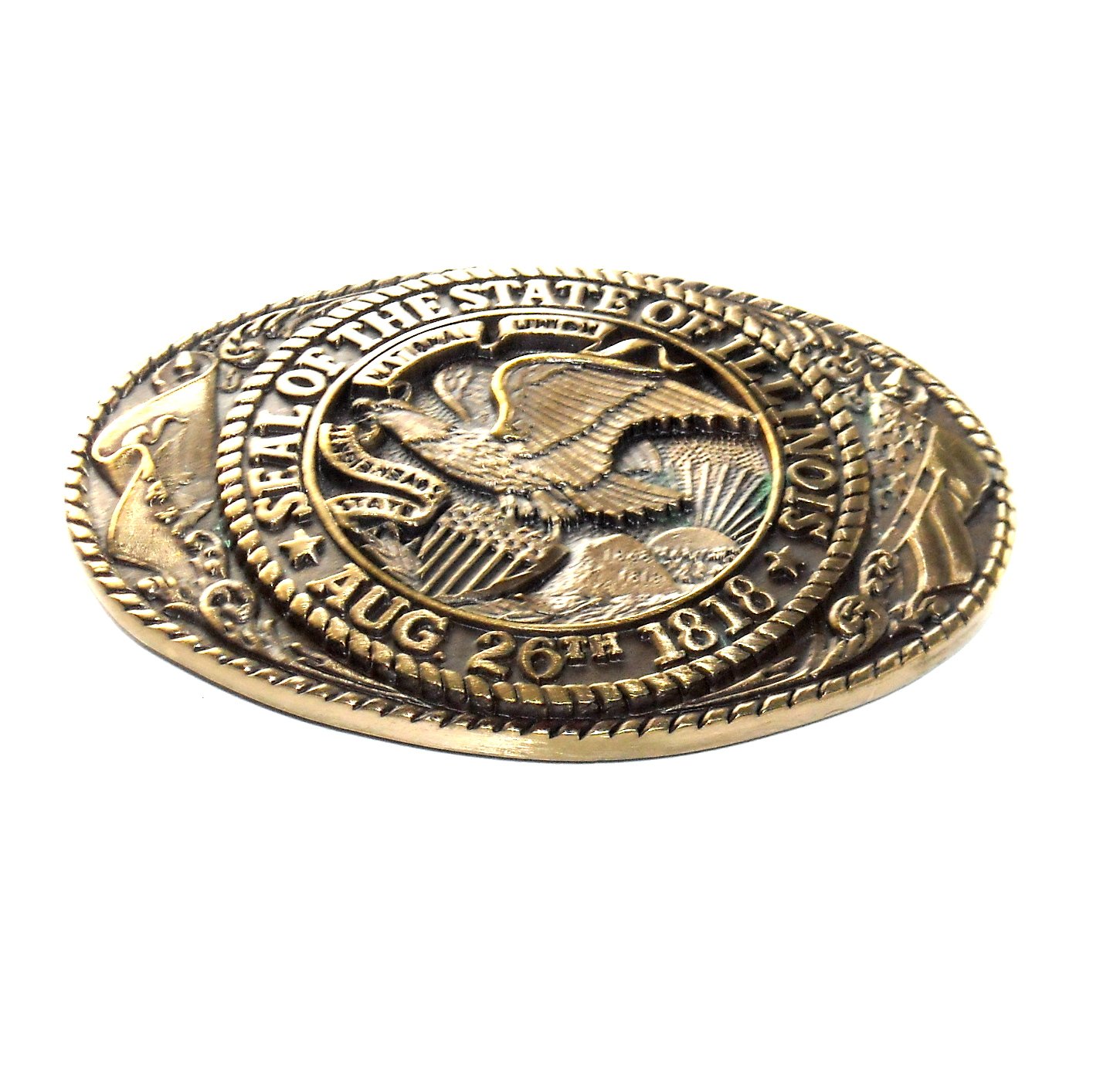 Illinois State Seal Tony Lama Solid Brass US Belt Buckle