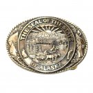 Tony Lama Alaska State Seal The Last Frontier Solid Brass US Belt Buckle