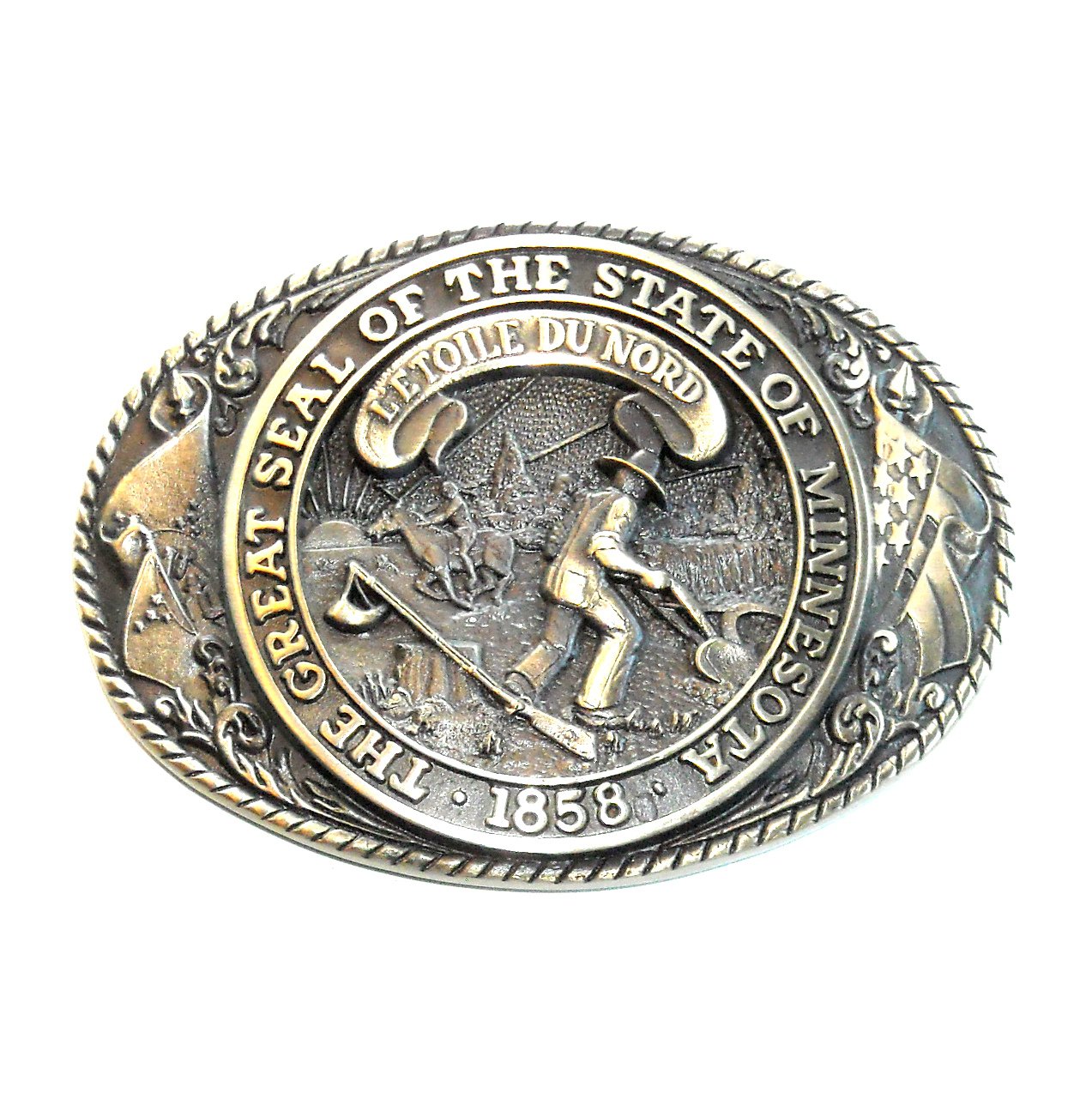 Purchases Vintage State of Minnesota Belt Buckle Solid Brass Great Seal ADM Award Design