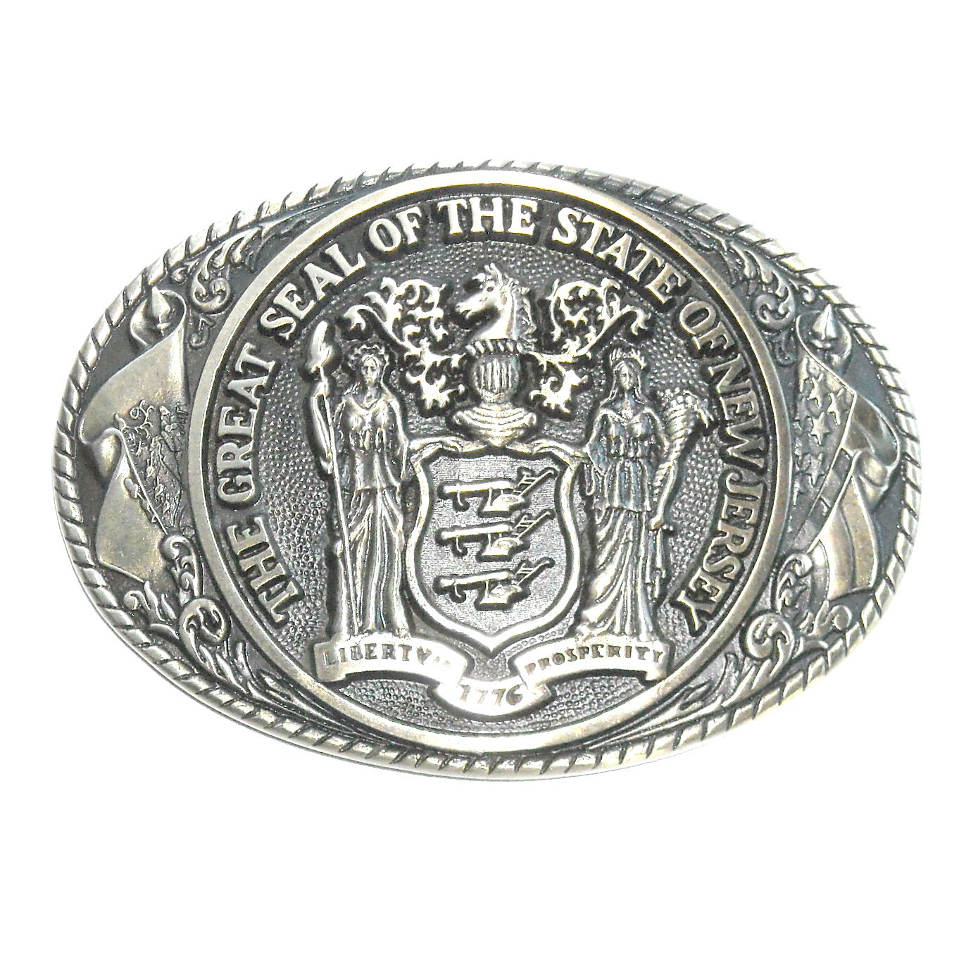 New Jersey First Edition State Seal Tony Lama Solid Brass US Belt Buckle