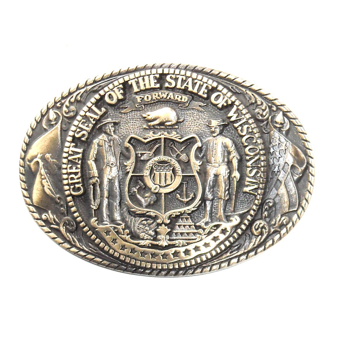 Wisconsin First Edition State Seal Tony Lama Solid Brass US Belt Buckle