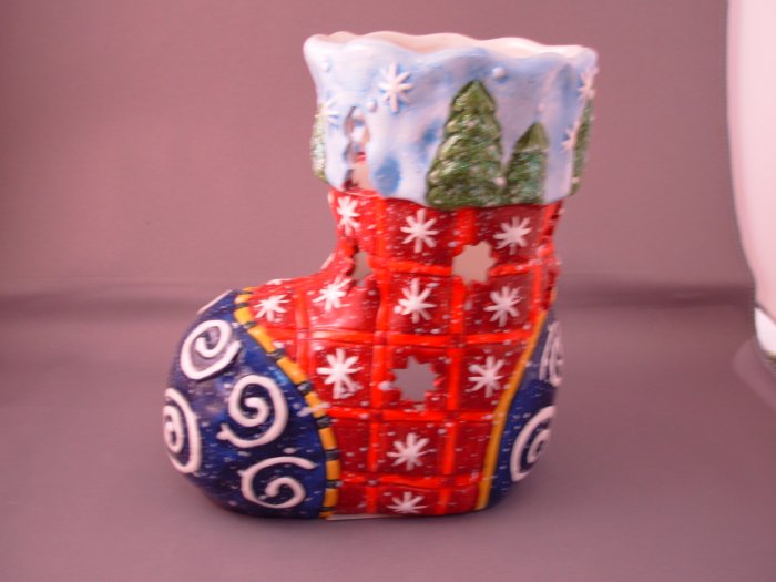 CHRISTMAS STOCKING TEALITE HOLDER CERAMIC NEW FROM GANZ HOLIDAY