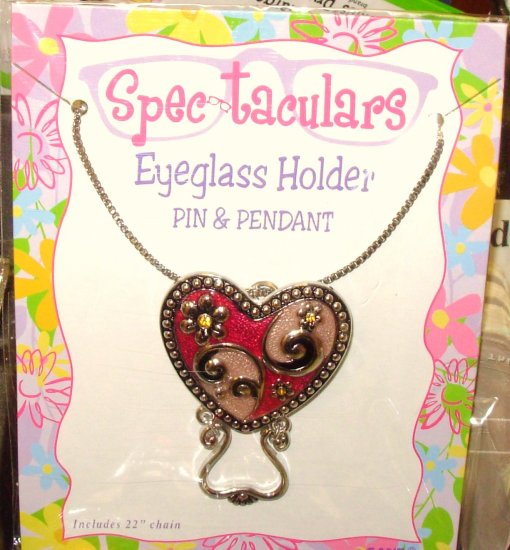 ENAMELED HEART EYEGLASS HOLDER USE AS PIN OR PENDANT SPECTACULARS GANZ