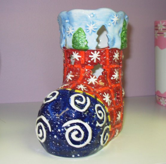 CHRISTMAS STOCKING TEALITE HOLDER CERAMIC NEW FROM GANZ HOLIDAY