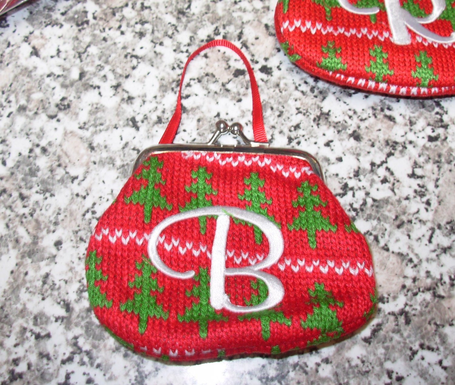 MONOGRAMED LETTER B HOLIDAY COIN PURSE ORNAMENT PERSONALIZED GIFT CARD ...